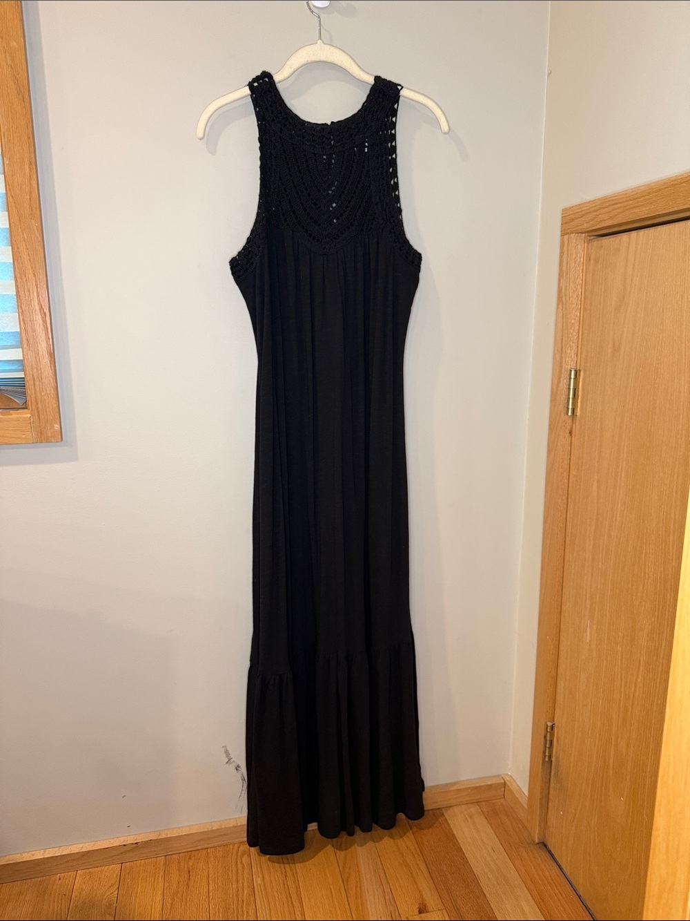 Fat Face Black Sleeveless Crochet Yoke Maxi Dress